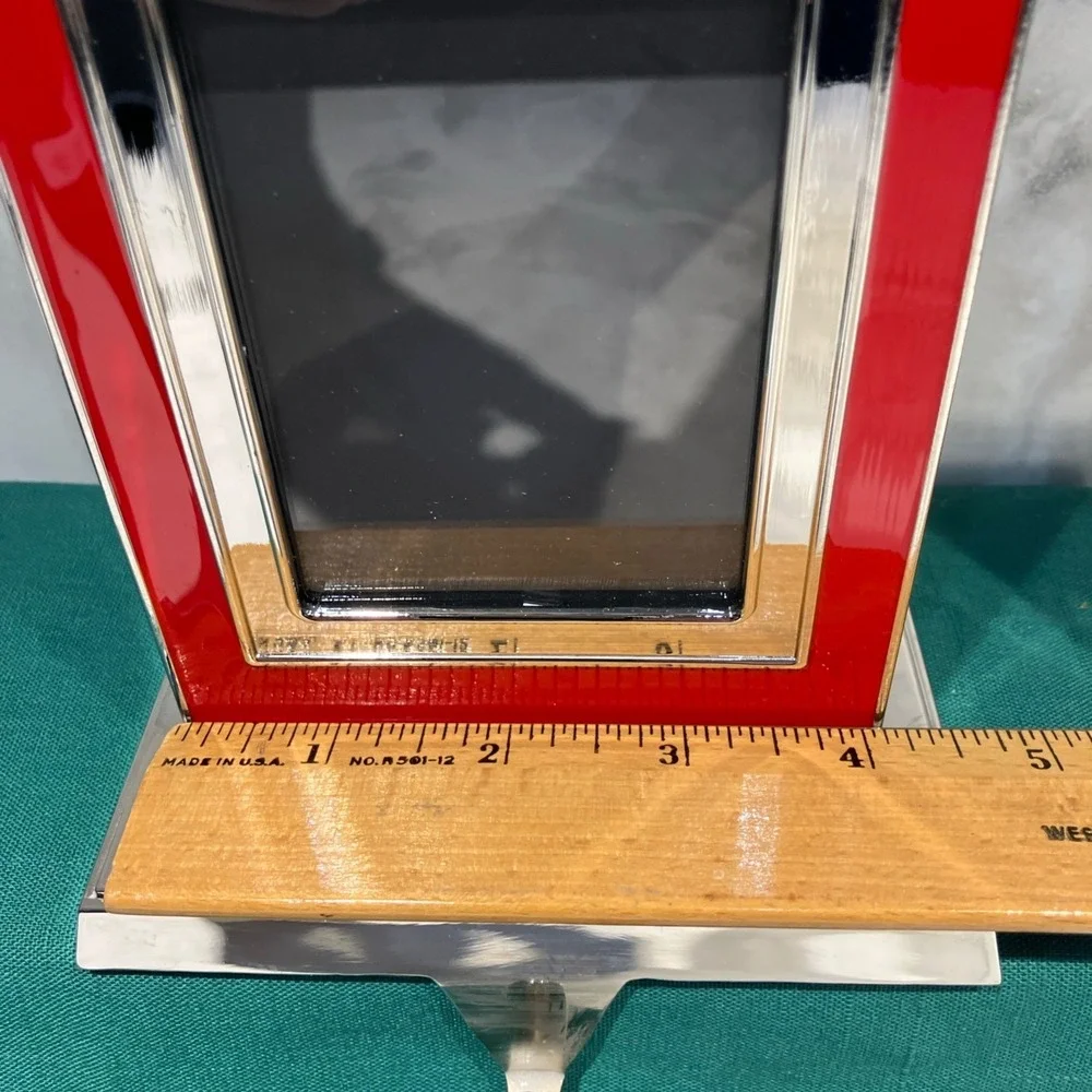 Pottery Barn Red Grosgrain Picture Photo Frame Stocking Holders Silver Nickel